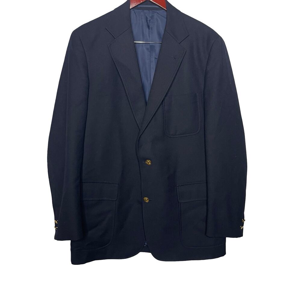 J. Press Men’s Navy Blur 100% Wool 3 Gold Button Closure Blazer Sz 44L